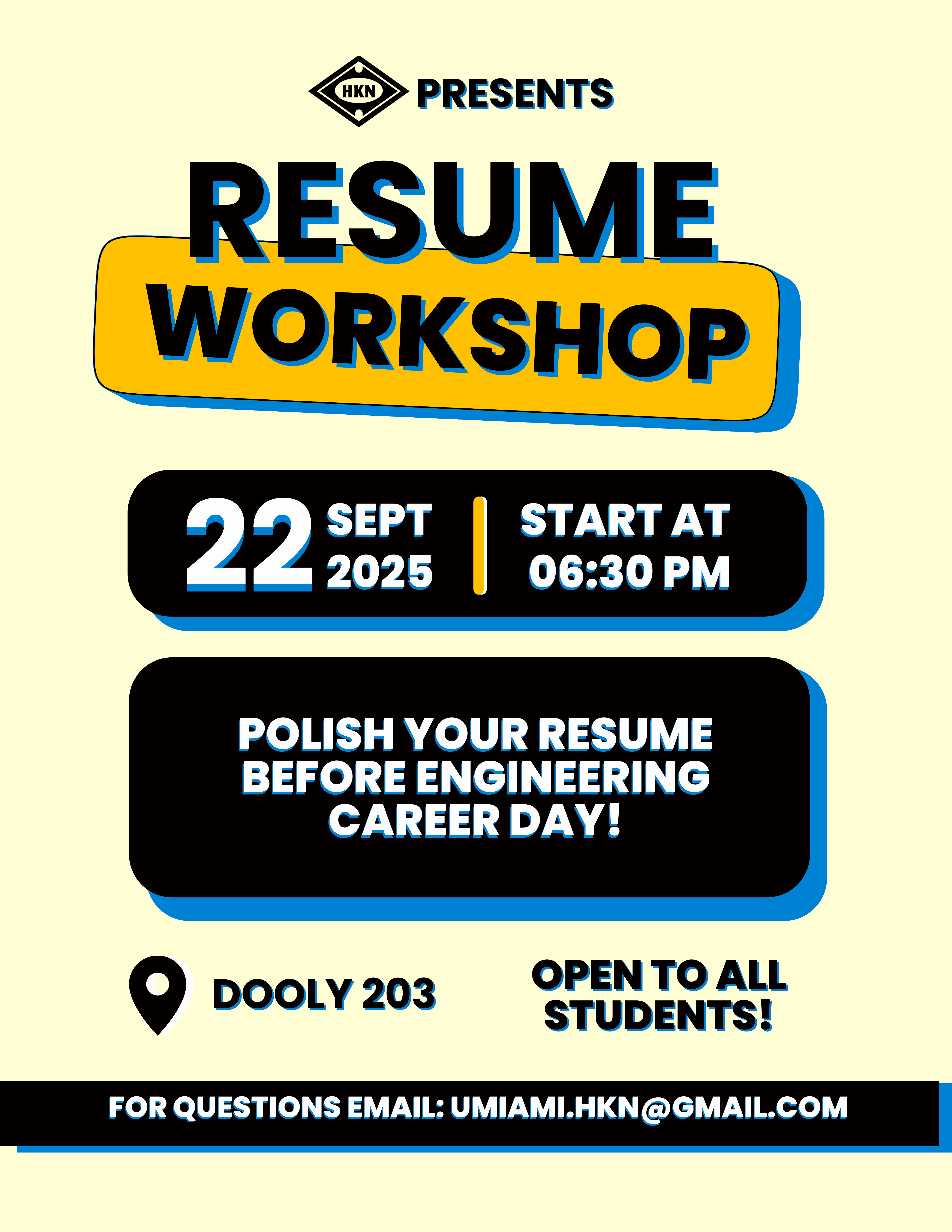 A flyer for the HKN  Resume Workshop. 